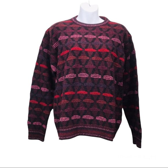 Galilei Made in Italy wool Crew Neck Knot Burgundy sweater Women size M - Picture 2 of 14